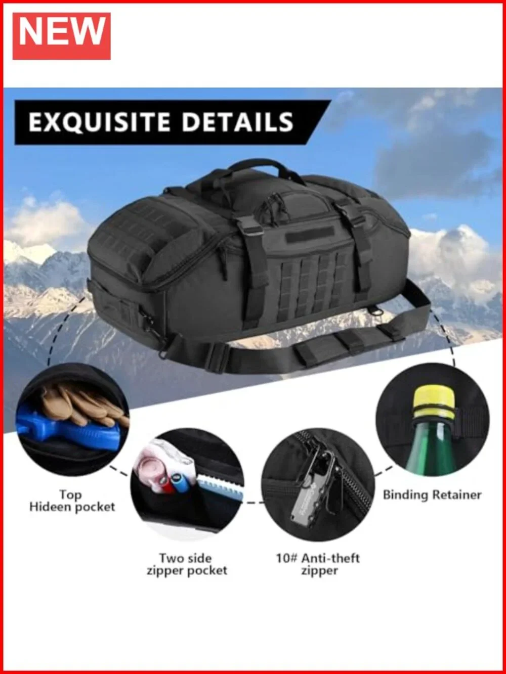 65L Large Duffle Bag, 3-in-1 Tactical MOLLE Pack for Sports Gym Outdoor